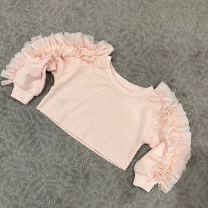 Ballet Pink Tulle Ruffles Crop Sweater
